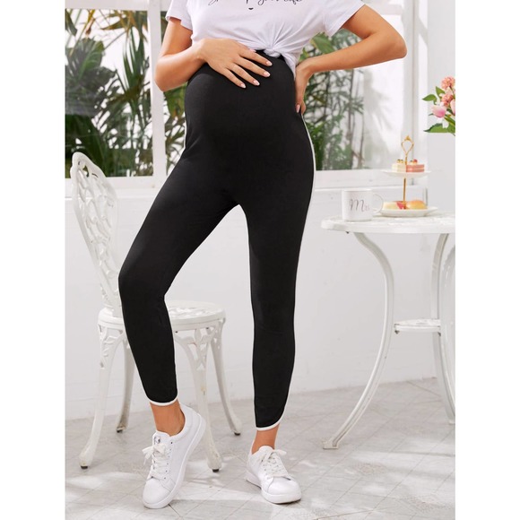 Maternity Contrast Binding Curved Hem Leggings - Picture 5 of 5